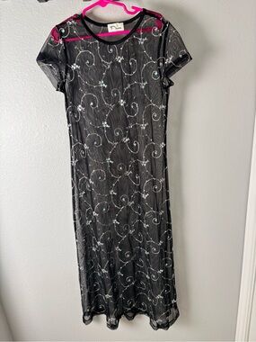 Vintage Y2k Plum Black Sheer Sequins Embroidered Maxi Dress Youth Size 12y